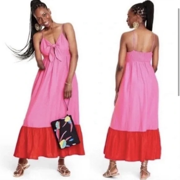 Tabitha Brown Pink and Red Maxi Dress - Picture 1 of 3